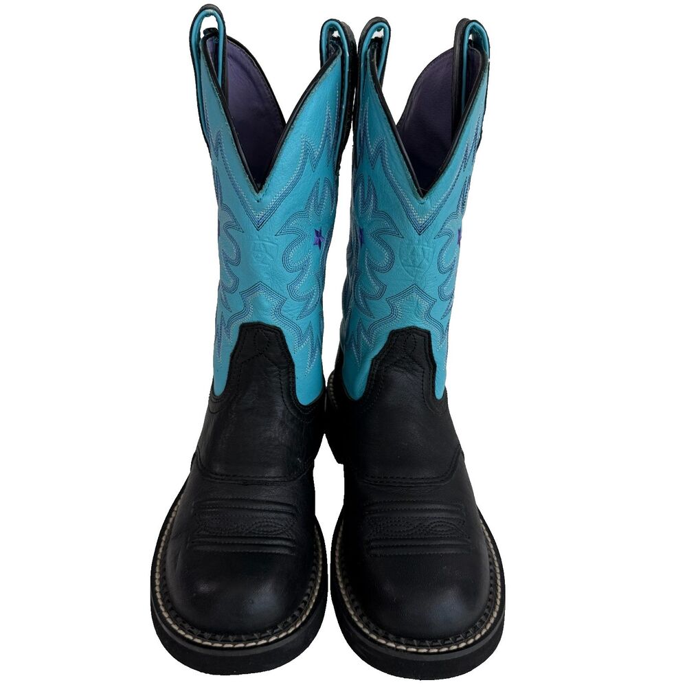 Ariat ProBaby Women’s Turquoise & Black Leather Western Cowboy Boots Size 6.5B - Picture 2 of 12